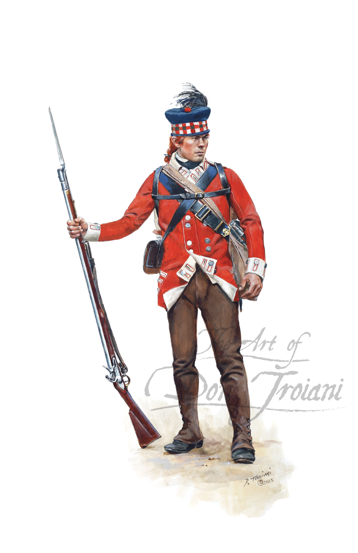 Fraser’s Highlanders. Artistic depiction of a soldier in historical military uniform holding a rifle.