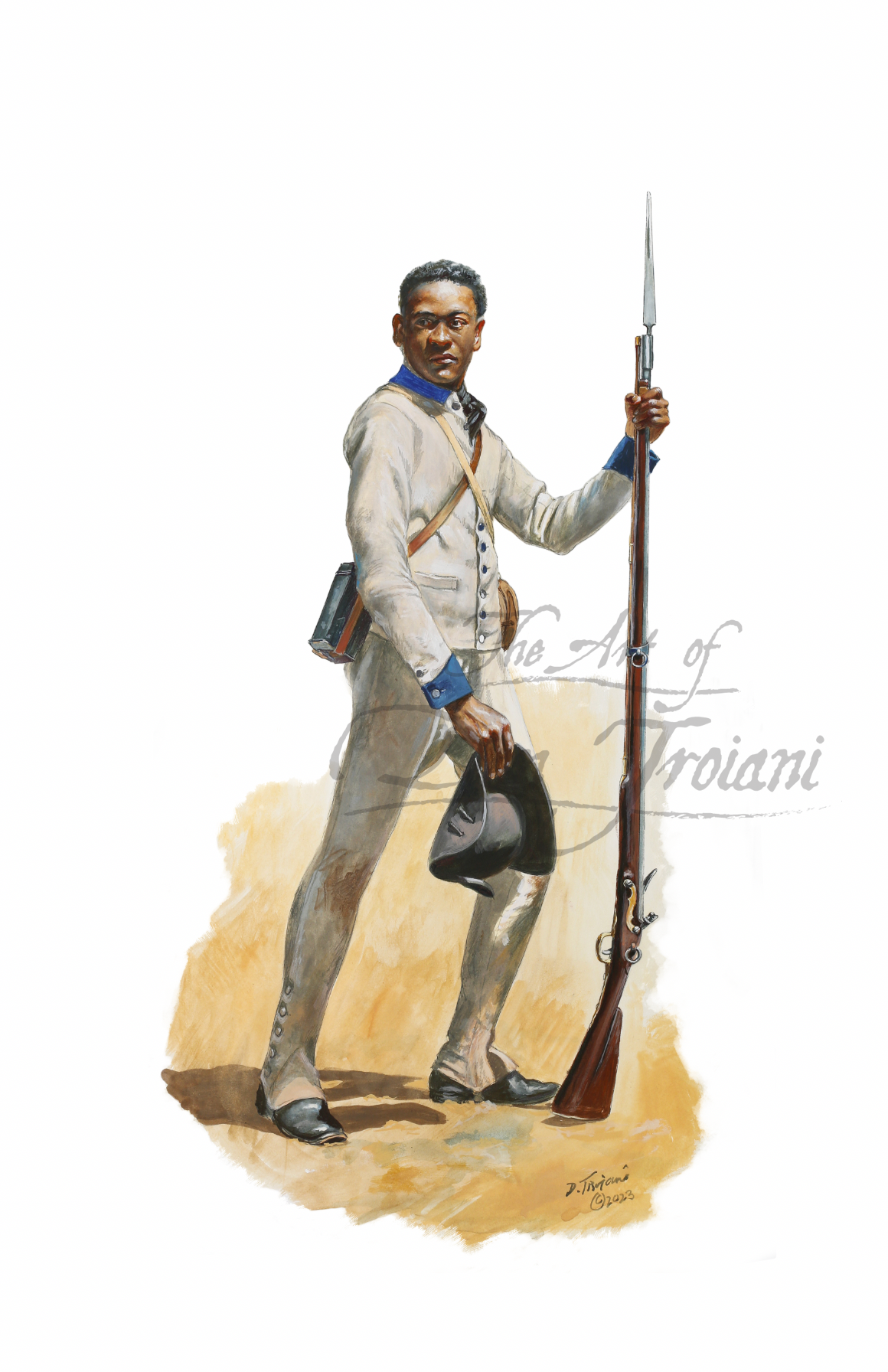 Gaskins Virginia Battalion. Illustration of a soldier in uniform holding a rifle on a white background