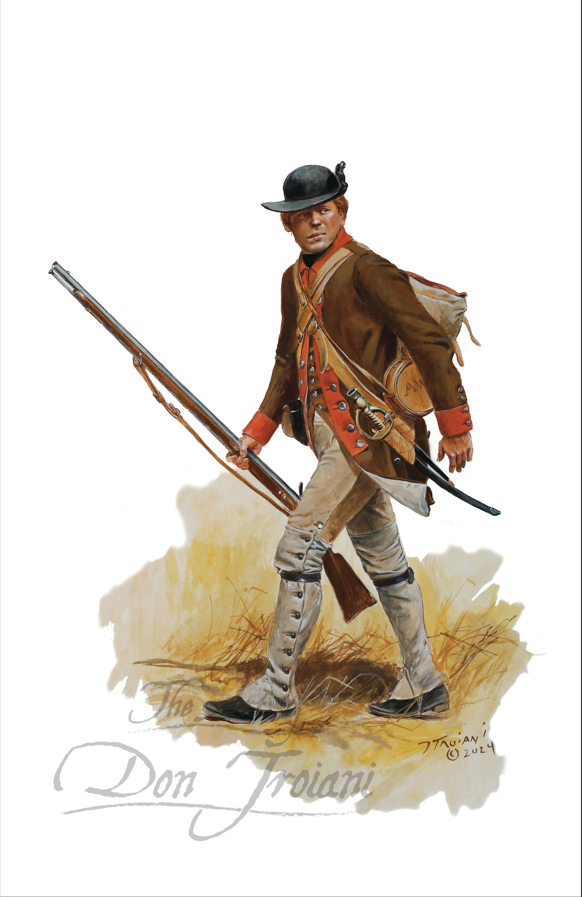 Sergeant of the 4th Maryland Regiment, 1777 Painting of a soldier in historical uniform holding a rifle on a white background