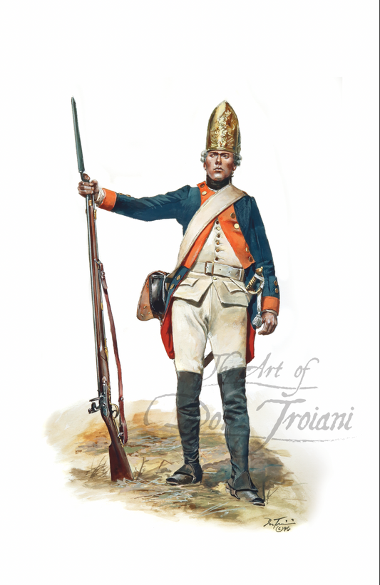 Regiment Von Lossberg. Painting of a soldier in historical uniform holding a rifle on a white background
