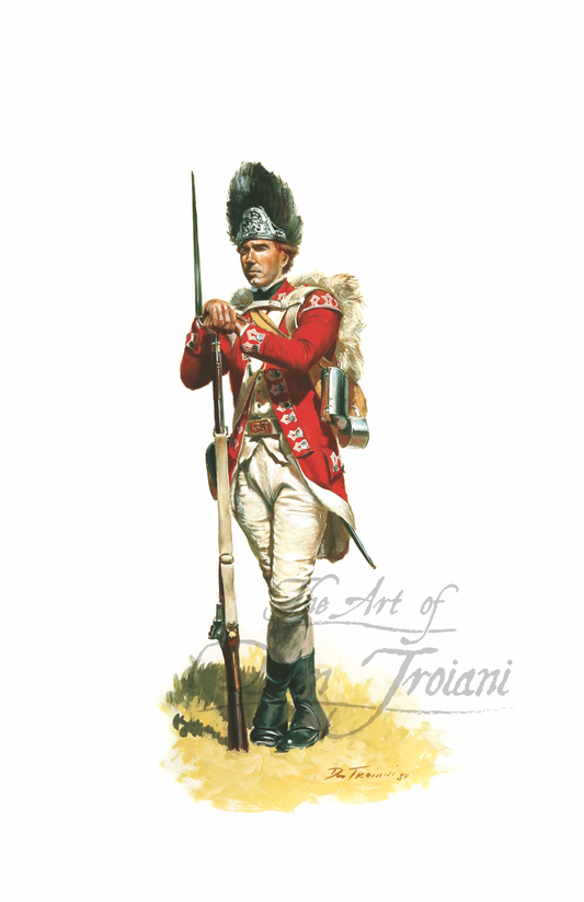 British Grenadier. Illustration of a soldier in historical military uniform with a rifle.