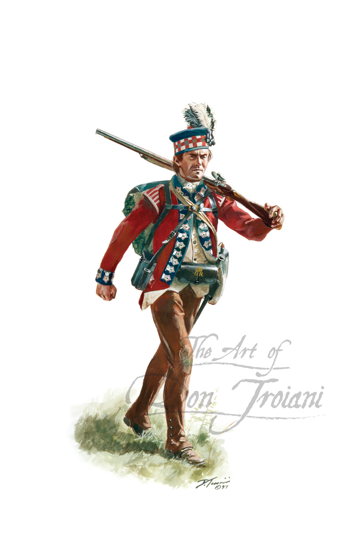 42nd Regiment Of Foot. Artistic depiction of a soldier in colonial American uniform with a rifle.