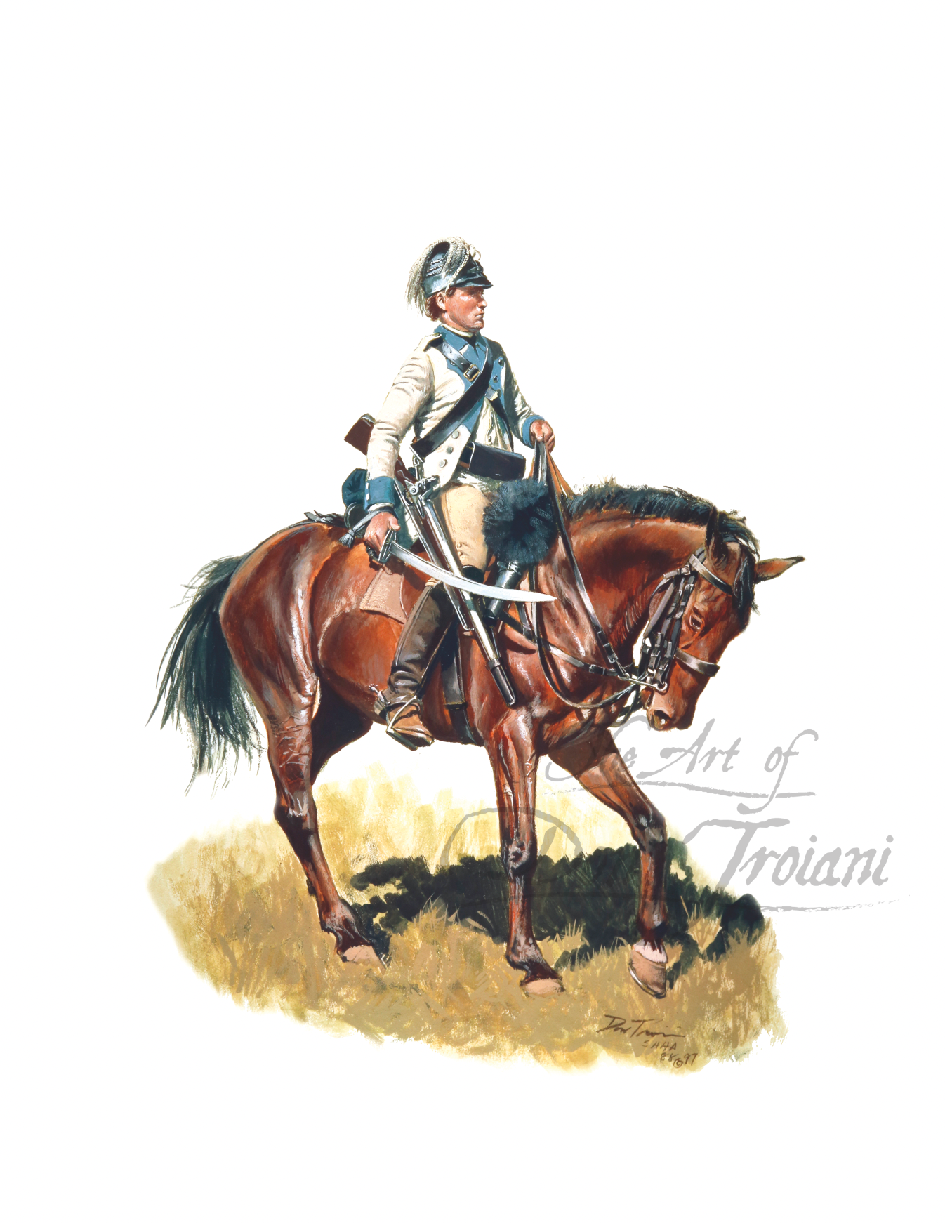 3rd Continental Light Dragoons. Painting of a soldier on horseback.