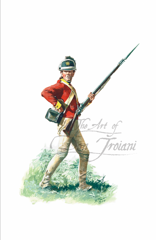 British 15th Regiment of Foot Artistic depiction of a soldier in historical uniform with a rifle.