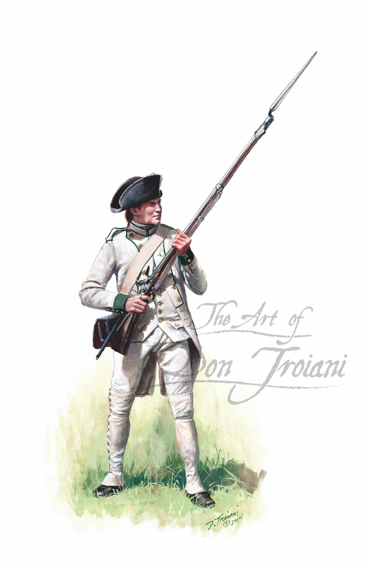 French Saintonge Regiment. Illustration of a soldier in historical uniform holding a rifle, with 'The Art of Don Troiani' logo.