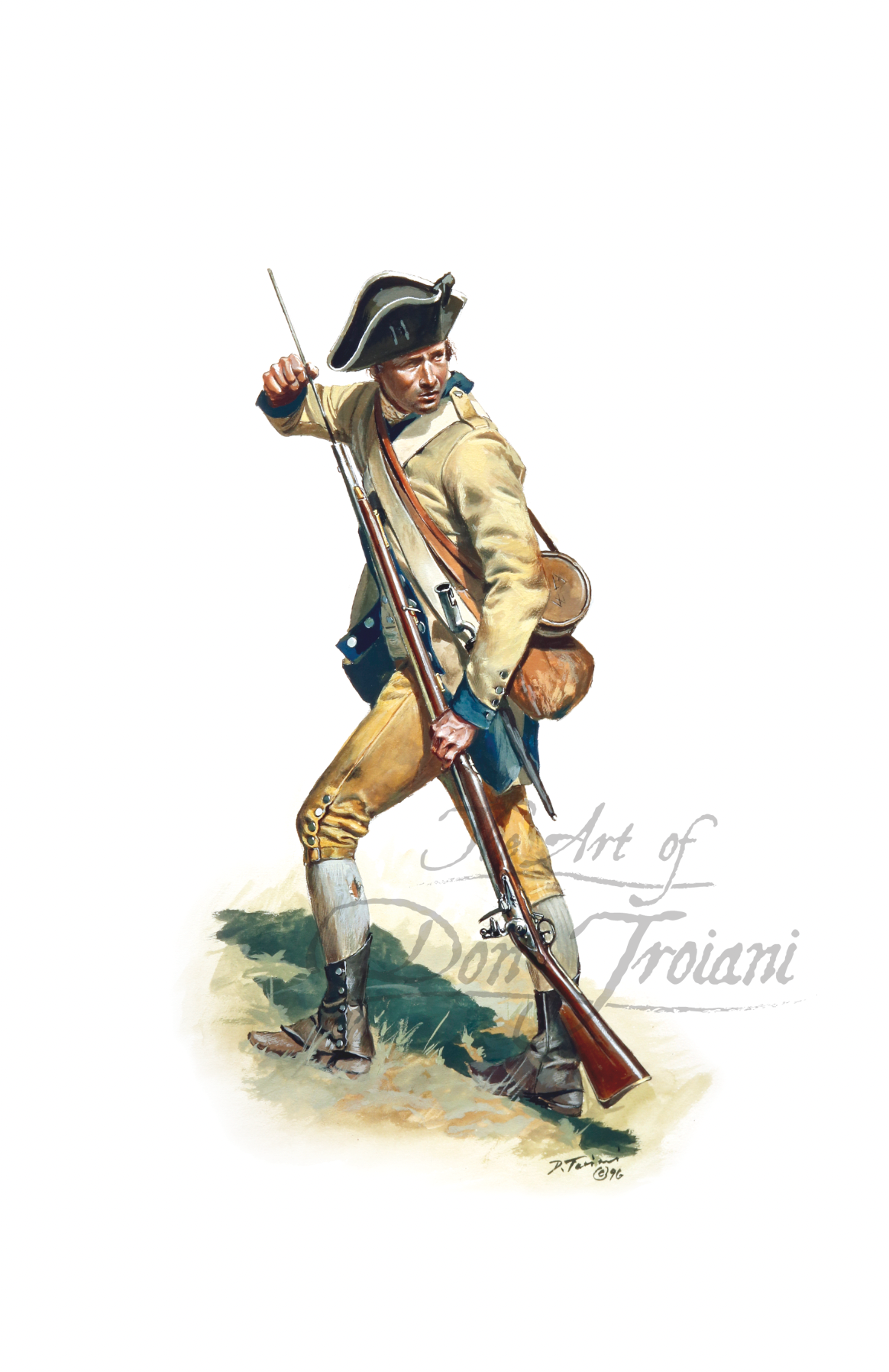 3rd New Jersey Regiment. Painting of a Revolutionary War soldier holding a rifle on a white background