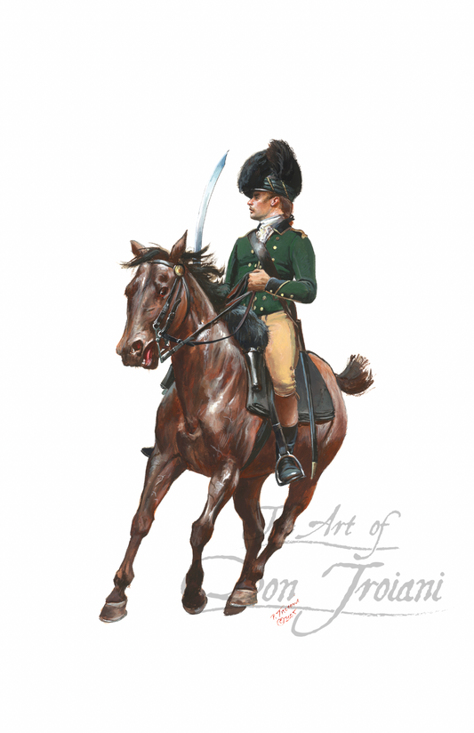 Lt. Colonel Banastre Tarleton Painting of a soldier on horseback with a sword, signed 'Art of Don Troiani'.