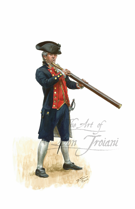 Continental Navy Captain. Artistic depiction of a colonial soldier holding a rifle.