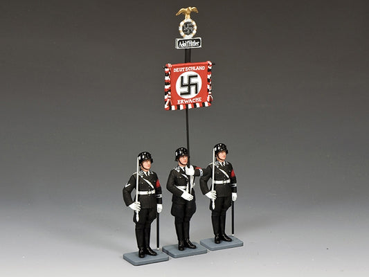 Toy soldier Model figures of soldiers in uniform with a flag on a gray background