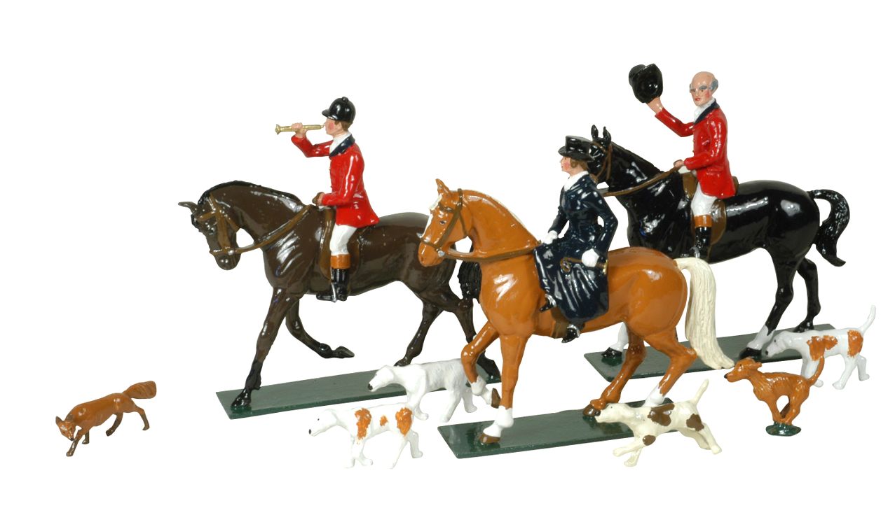 Collectible toy soldier miniature army men The Hunt. Horses and dogs.