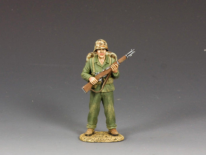 Standing Ready Marine. WWII U.S. Marine with M1 Garand standing ready for inspection. 1/30 scale, hand-painted with matte finish.