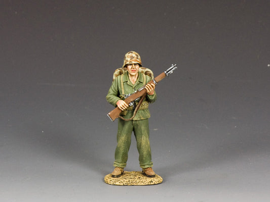 Standing Ready Marine. WWII U.S. Marine with M1 Garand standing ready for inspection. 1/30 scale, hand-painted with matte finish.