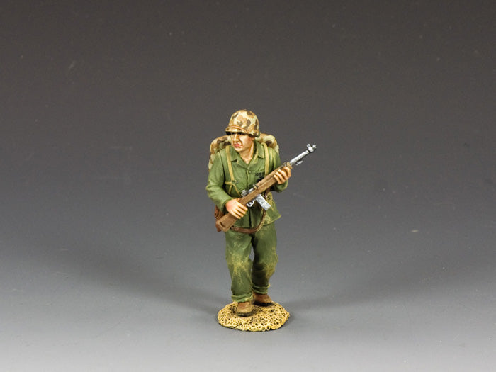 WWII U.S. Marine Officer walking with M1 Carbine and Colt M1911 pistol, full gear, 1/30 scale hand-painted matte figure.