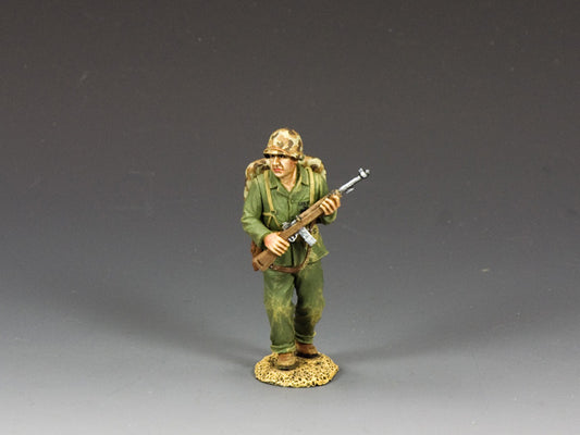 WWII U.S. Marine Officer walking with M1 Carbine and Colt M1911 pistol, full gear, 1/30 scale hand-painted matte figure.