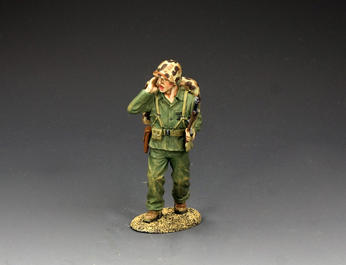 Marine officer shouting orders, armed with M1 Carbine and Colt pistol. WWII Pacific Theater figure in 1/30 scale matte finish.