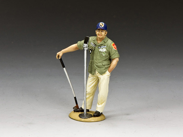 1/30 scale civilian figure in Army field shirt and ballcap at a mic stand—Vietnam War entertainer known as "US Army Bob." Matte finish.