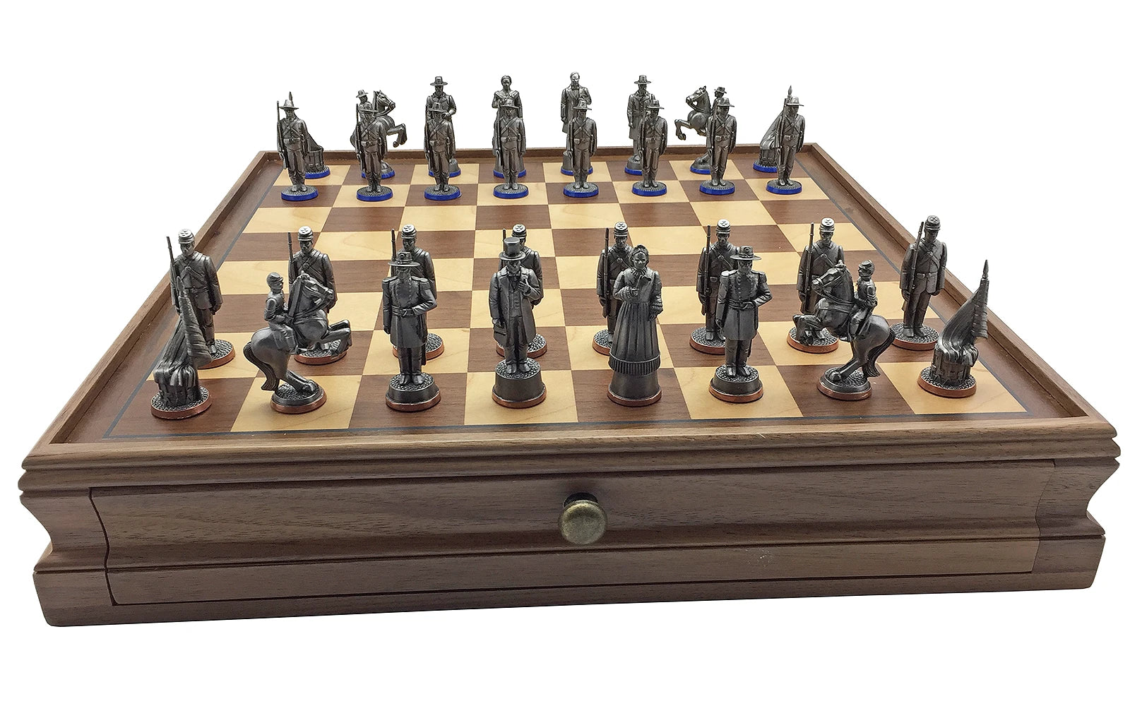 Toy soldier antique finish American Civil War Chess Set.