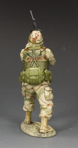 Ranger Firing Upwards with M16A2 toy soldier Model of a soldier in camouflage uniform on a gray background