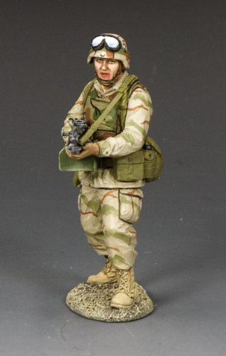 U.S. Army Ranger toy soldier standing armed with M249 SAW light machine gun, ready for action.