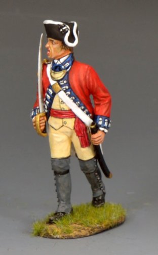 British 4th Regiment of Foot officer marching with sword, shouting orders, 1/30 scale matte toy soldier (BR100)