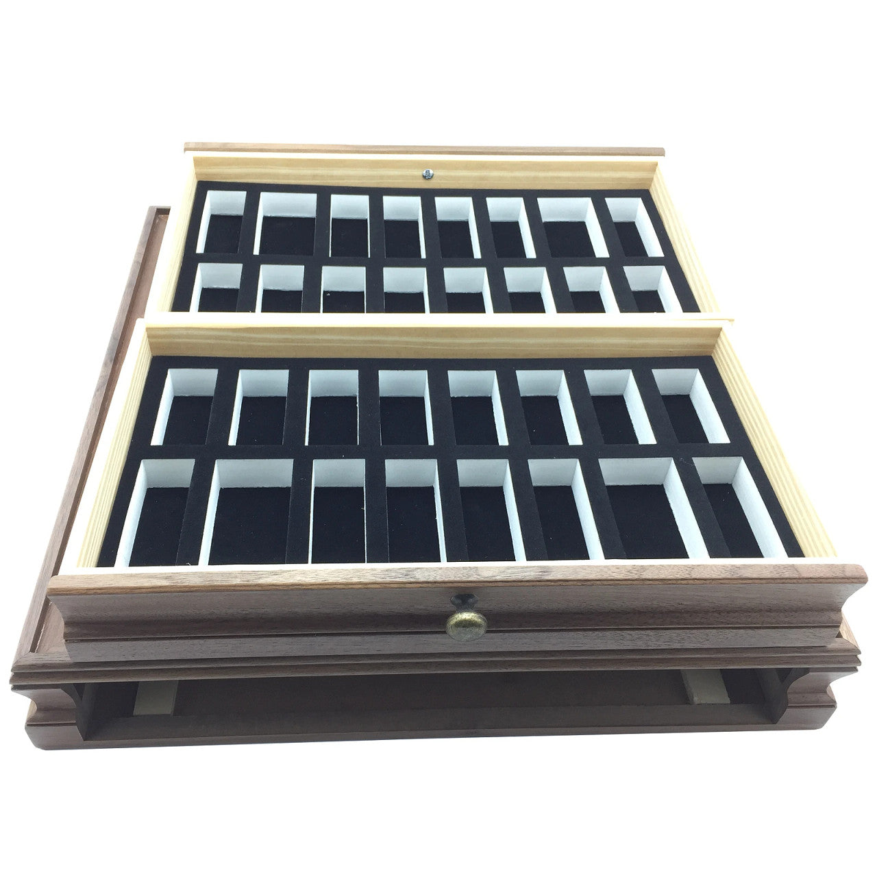 Chess board with storage for chess pieces.