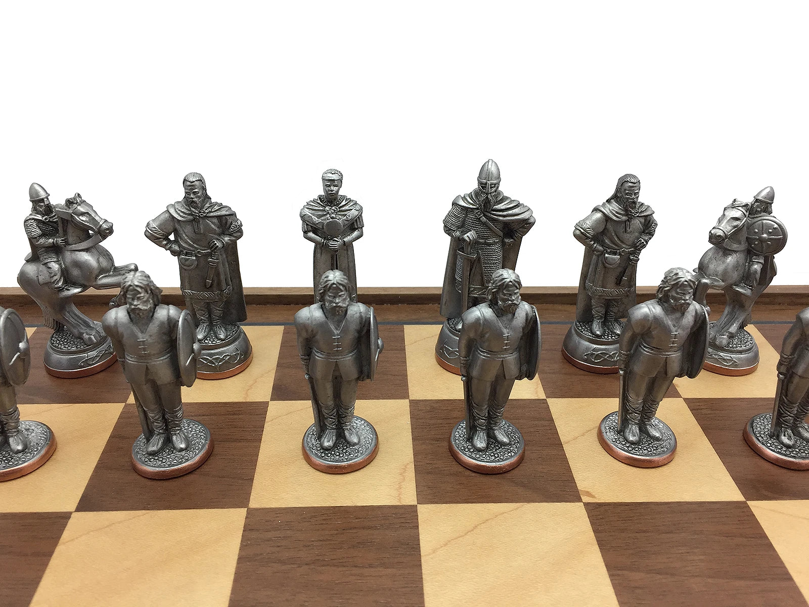 Toy soldier miniature army men Battle of Clontarf Chess Set. Knights up close.