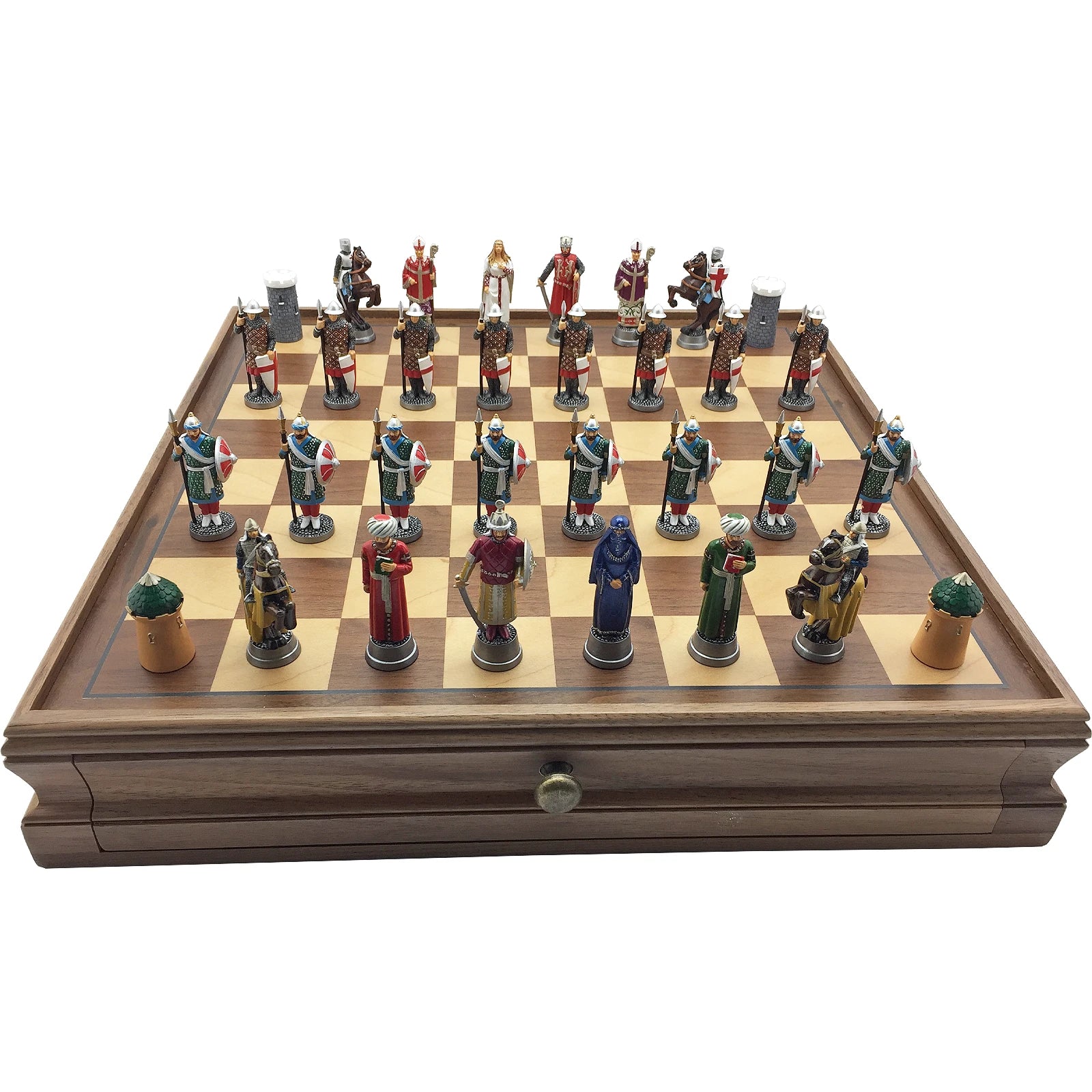 Hand painted Crusades Chess Set. On wood board with draws.