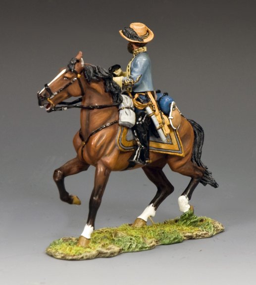 Military miniature toy soldier Major General J.E.B. Stuart on a brown horse. 
