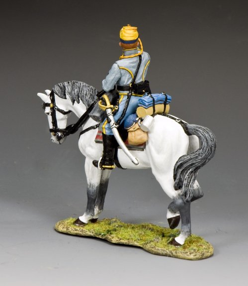 29th Texas Trumpeter toy soldier on horseback with detailed uniform and equipment on a gray background