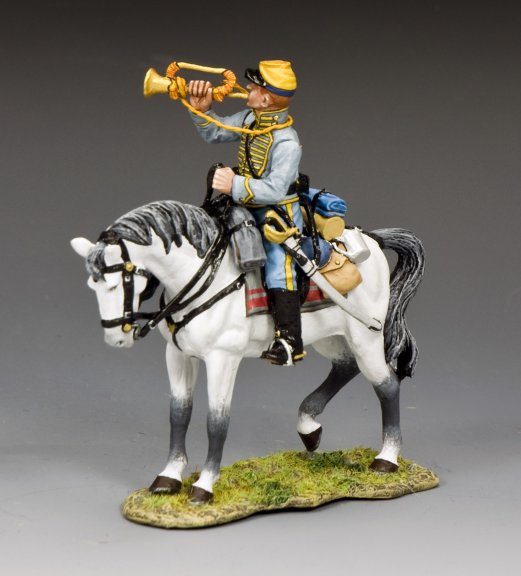 29th Texas Trumpeter military miniature on horseback with detailed uniform and equipment on a gray background