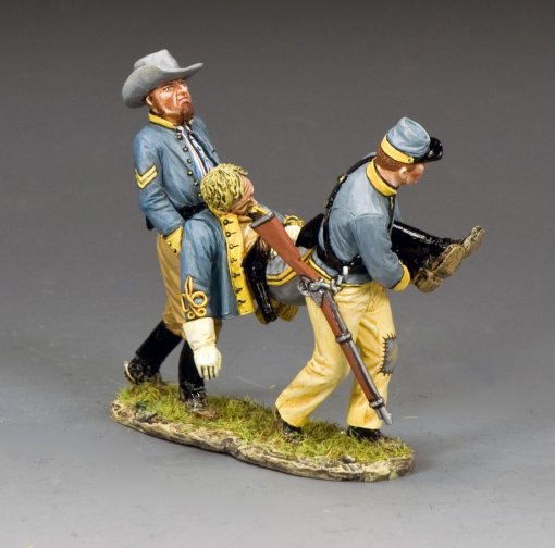 Two toy soldiers in Civil War uniforms on a gray background
