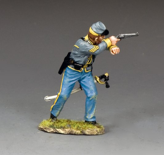 Model figure of a Civil War soldier in blue uniform with a rifle on a gray background
