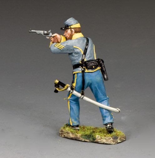 Model of a Civil War Union soldier in uniform with a swordon a gray background