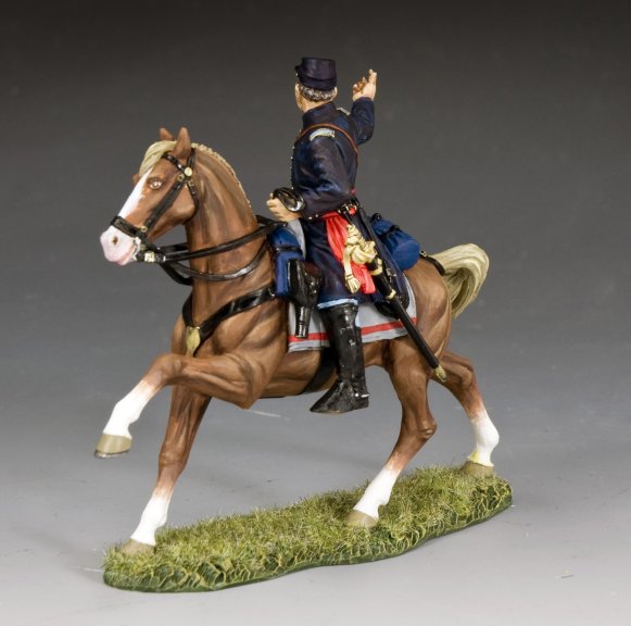 Model of military miniature Colonel John W. McLane on horseback in military attire with a gray background