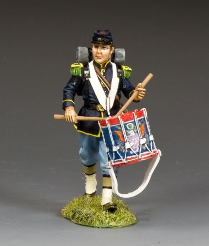 Toy soldier military miniature in Civil War uniform with drum on a gray background