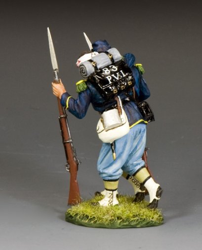 The Helping Wounded Model figure of a soldier in historical uniform with a rifle on a gray background