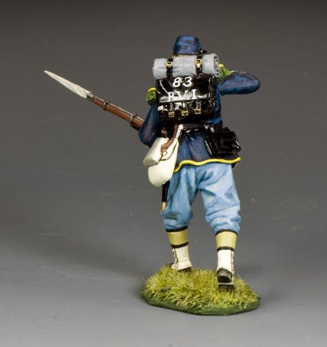 Rear view of military miniature Infantry Biting the Cartridge