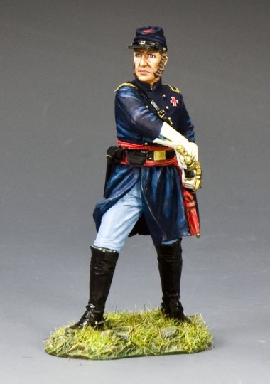 Military miniature Figurine Brigadier General Strong Vincent of a military officer in uniform on a gray background