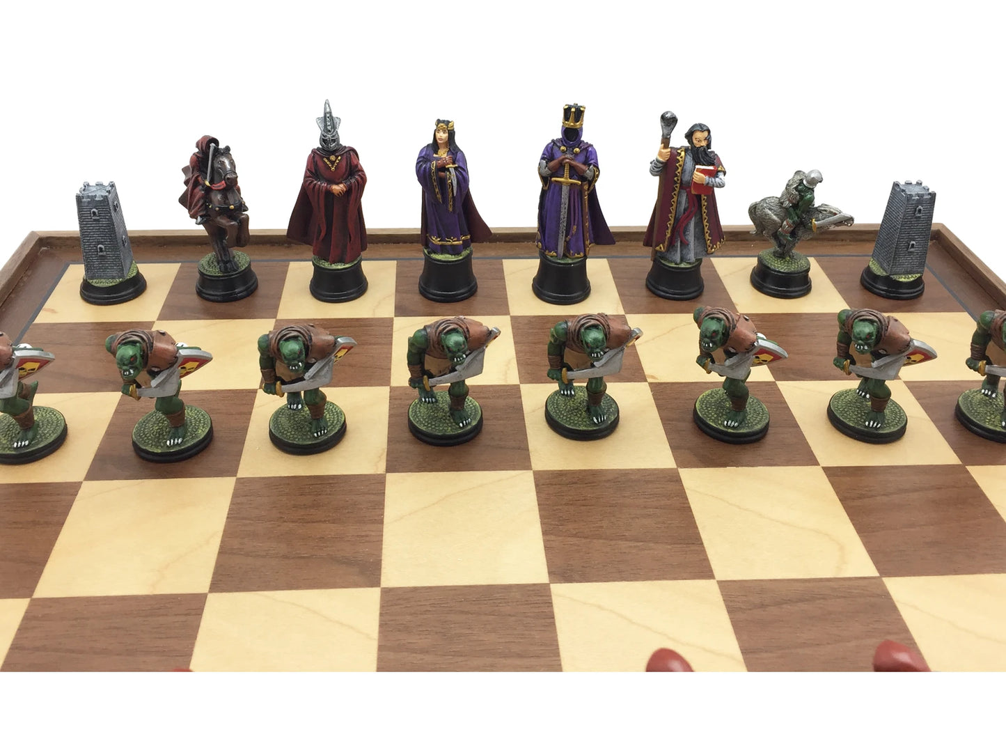 Toy soldier miniature army men Fantasy Chess Set. Close up.