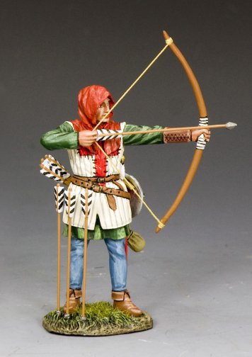 Model figure of a archer with bow and arrow on a gray background