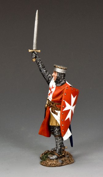 Victory is Ours. Figurine of a knight in armor with a sword and shield on a gray background