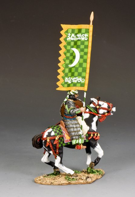 Model figure Saladin's Personal Standard Bearer holding a banner on a gray background