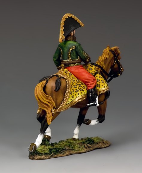 Model Soldier Mounted figure of General Lasalle in green pelisse and red Mameluke trousers, 1/30 scale matte-finish Napoleonic toy soldier.