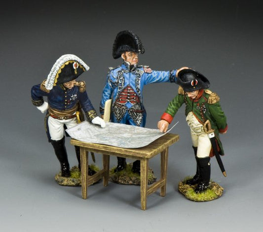 King & Country NA448 Planning the Battle Napoleon set with officers studying campaign map, 1/30 scale matte finish