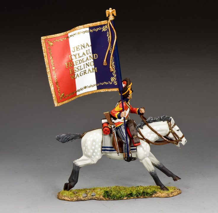King & Country Sgt. Ewart capturing the French 45th Line Infantry standard, mounted Napoleonic cavalry figure in 1/30 scale matte finish.