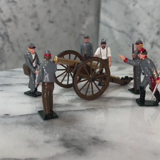 360 view of Collectible toy soldier miniature Confederate Artillery with a 12 Pounder.