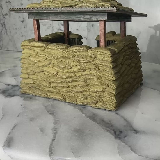 360 view of Vietnam guard post diorama King and Country SP115 1/30 scale sandbag bunker with removable roof military miniatures