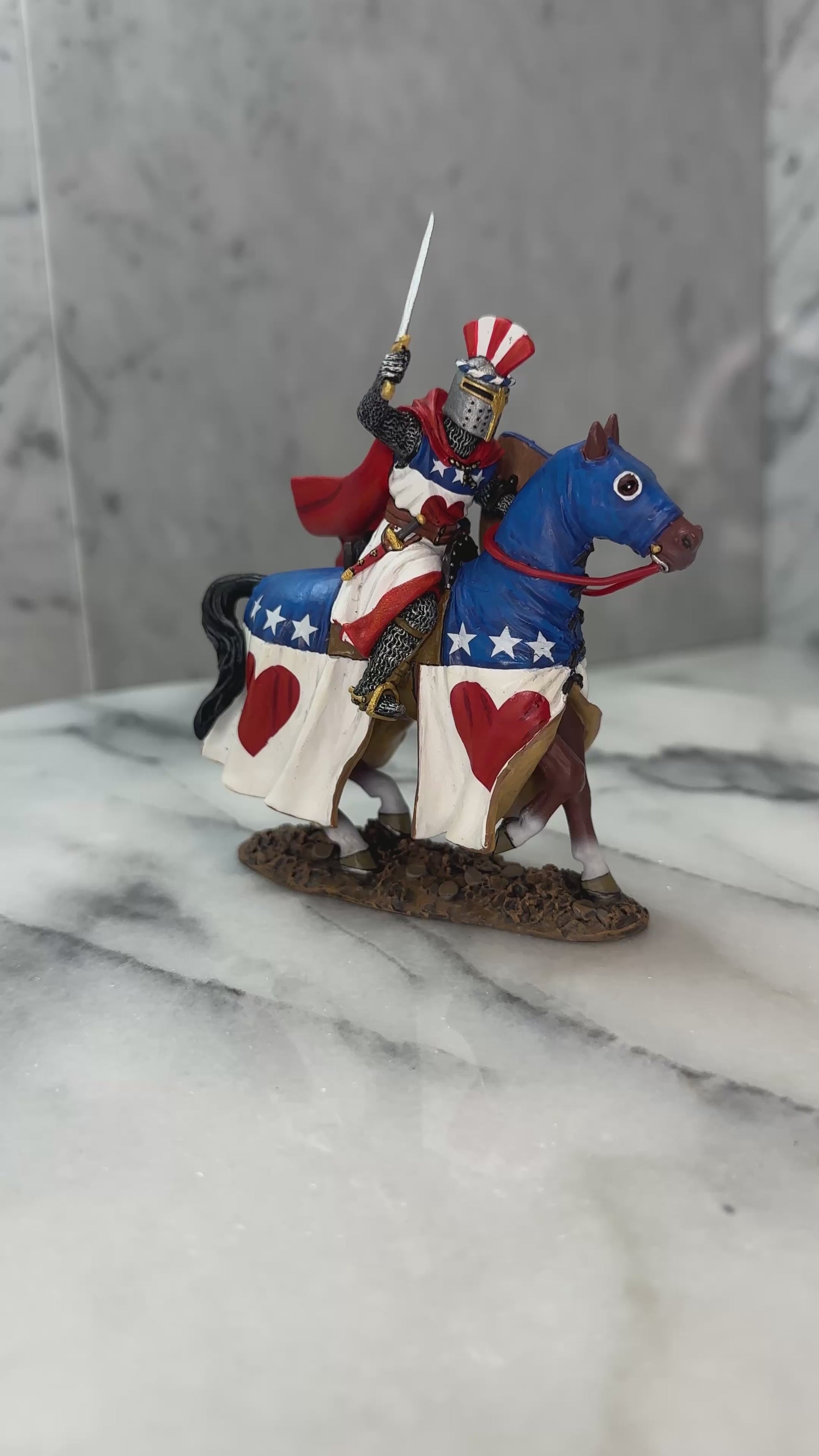 360 view of toy soldier figurine Sir Archibald Douglas on a marble surface.