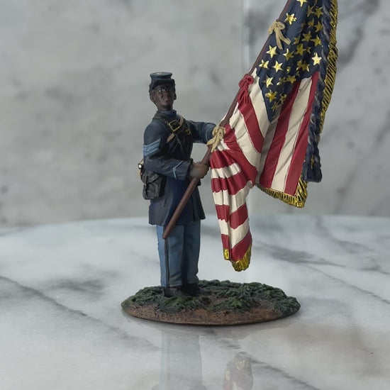 360 view of Collectible toy soldier army men miniature figurine Sgt. William Carney Flag Bearer 54th Massachusetts.