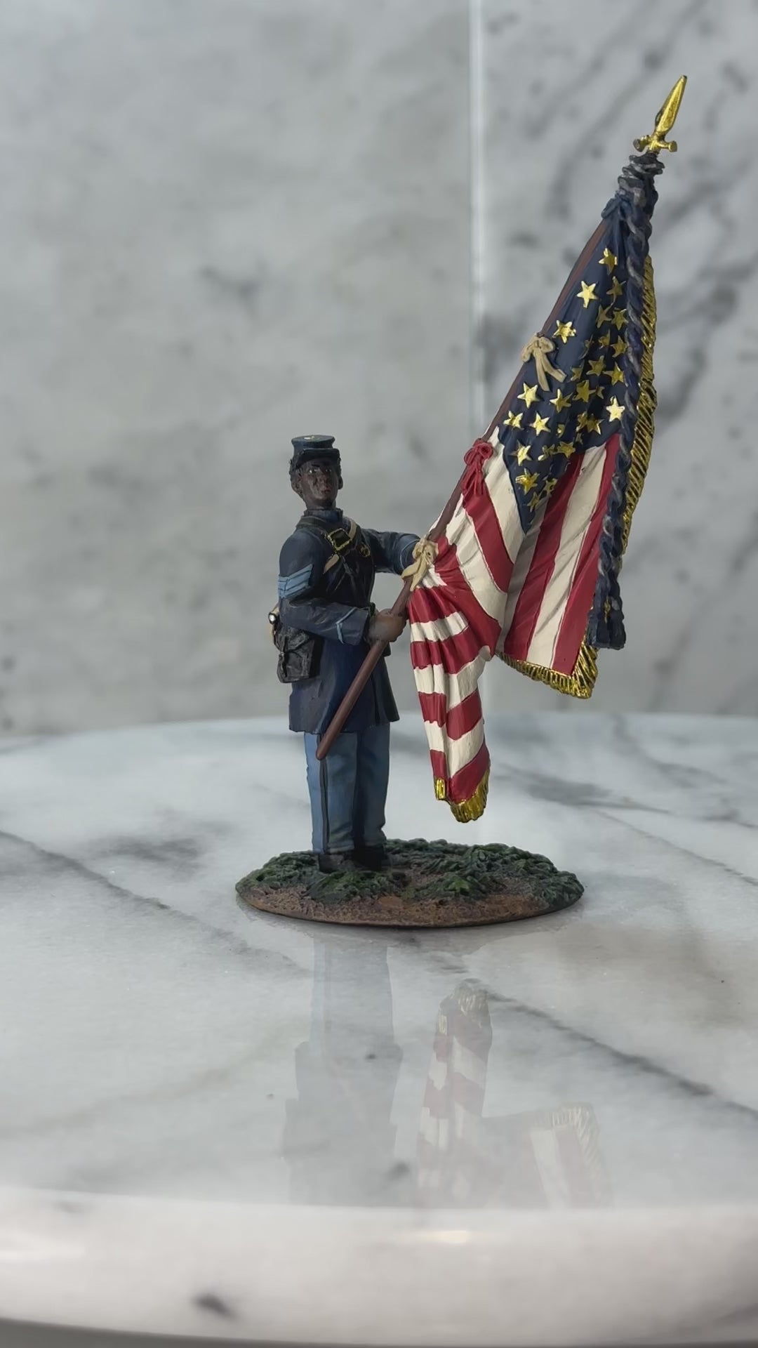 360 view of Collectible toy soldier army men miniature figurine Sgt. William Carney Flag Bearer 54th Massachusetts.